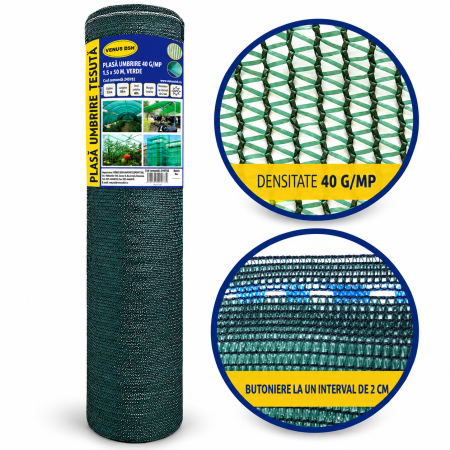 Plasa umbrire 40 g/mp, 1.5 x 50 m, verde